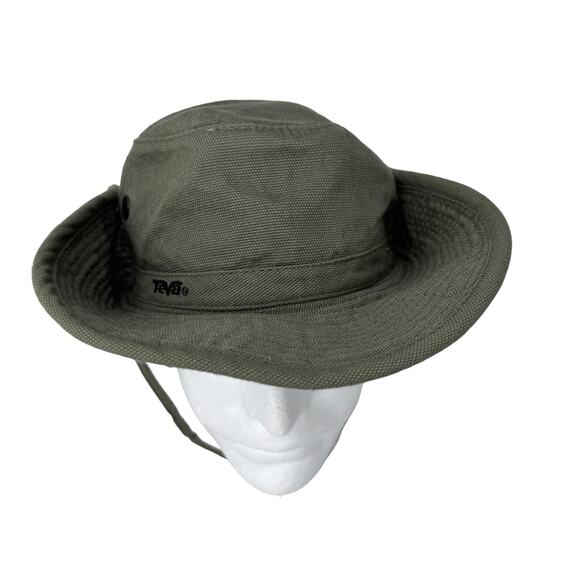 Teva Fishing Hunting Bucket Hat with Chin Strap Embroidered Logo Green One Size - Picture 3 of 11